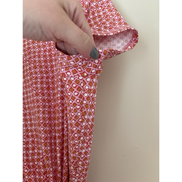 J‎ McLaughlin Catalina Cloth Faux Wrap Dress Small Pink Orange White Geometric - Picture 6 of 7